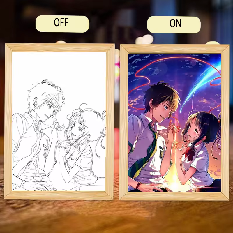 Your name Light Painting Anime Night Light Photo Frame Cartoon Led Lights Bedroom Home Decor Ramadan 2025 Friend Gift Moon Lamp