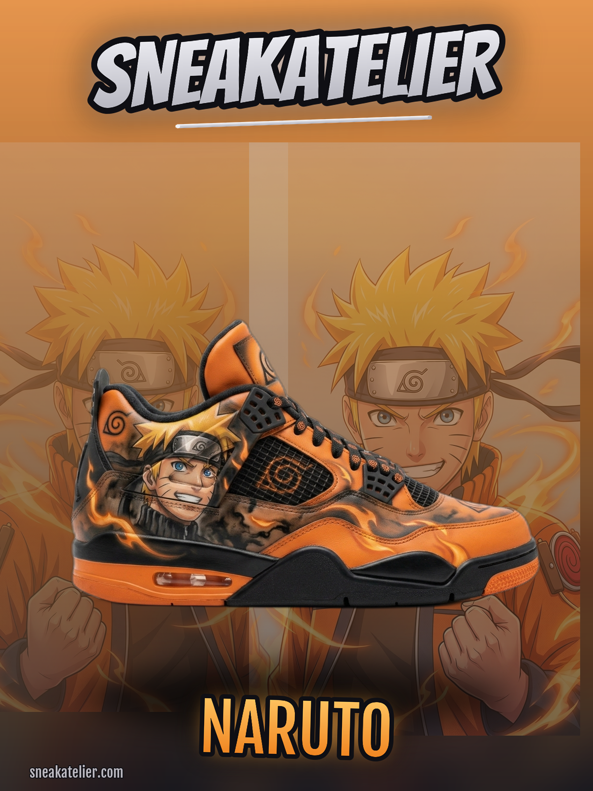 Naruto Custom Jordan 4 Sneakers Naruto Custom Jordan 4 Sneakers